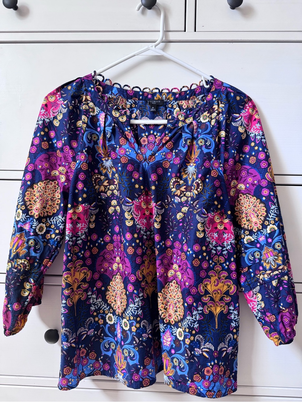 Talbots Women's Floral Peasant Blouse - Blue & Purple